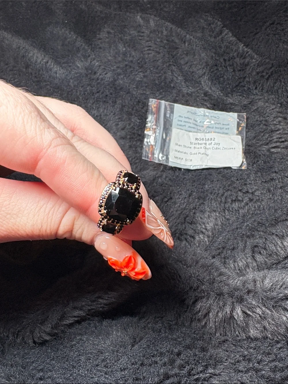 Starburst of Joy Gold-Plated Ring with Black Onyx Cubic Zirconia